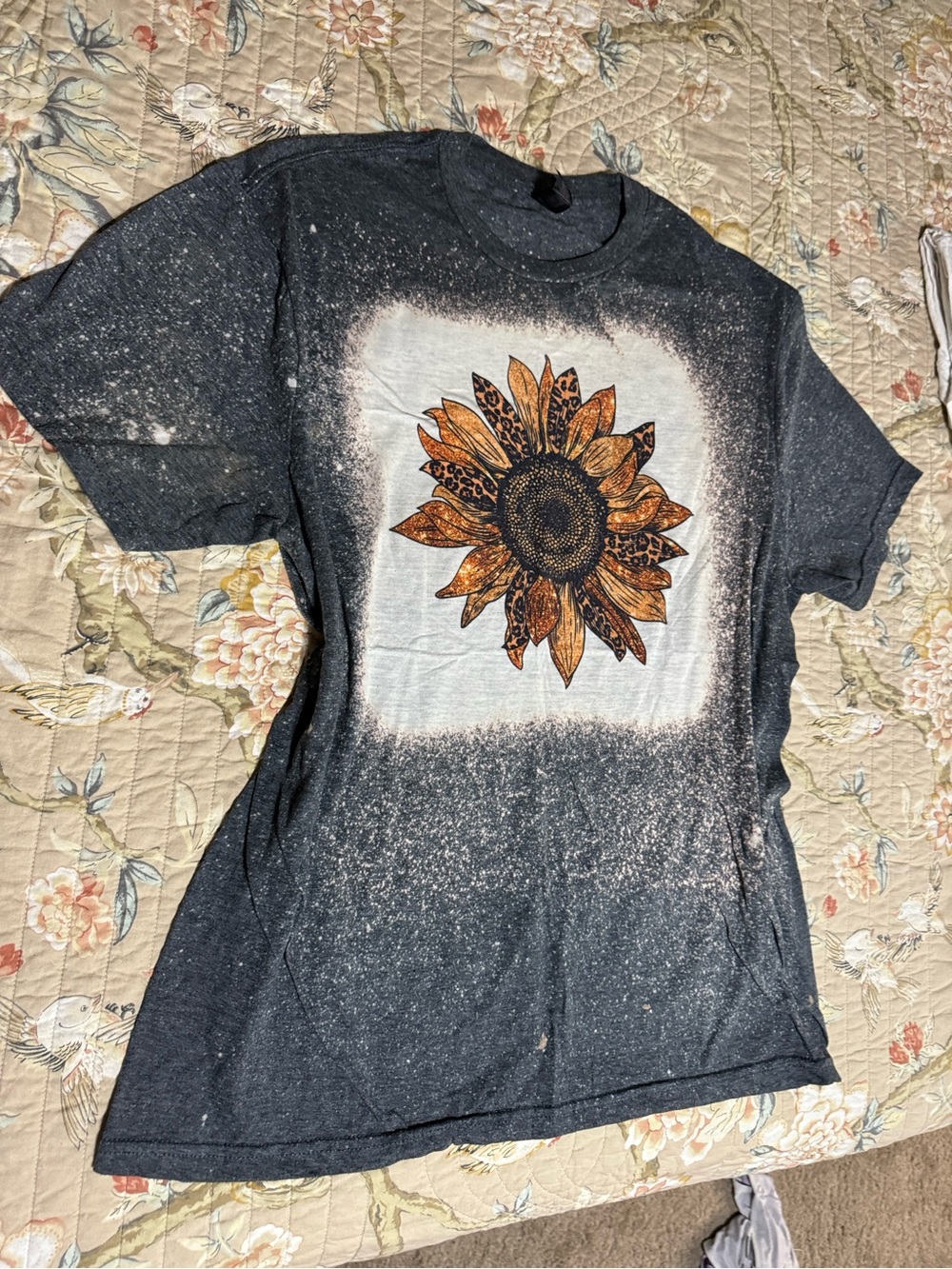 Gildan Black Tee with Orange Sunflower Graphic